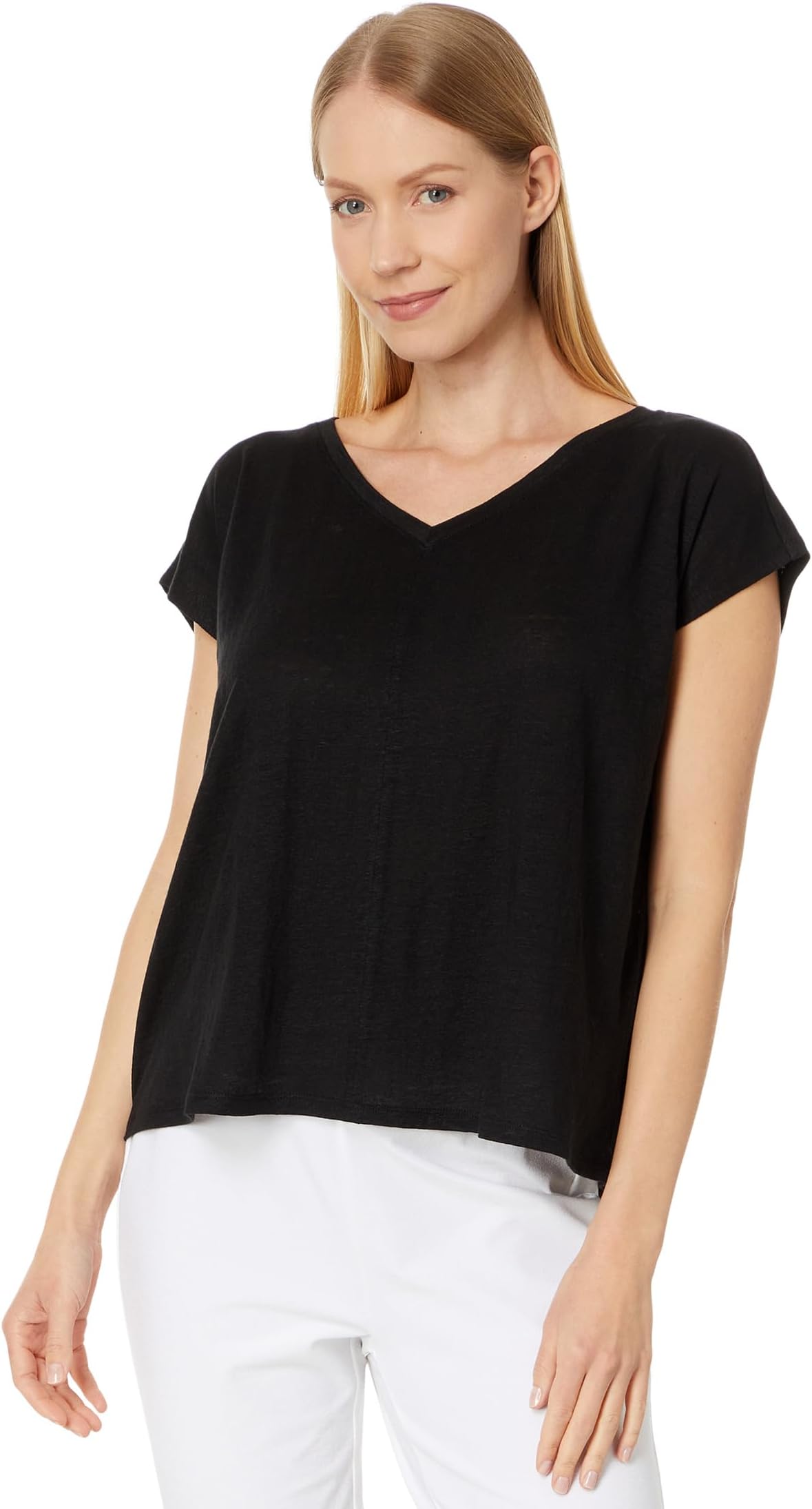 

Футболка Eileen Fisher V-Neck Square Tee, черный