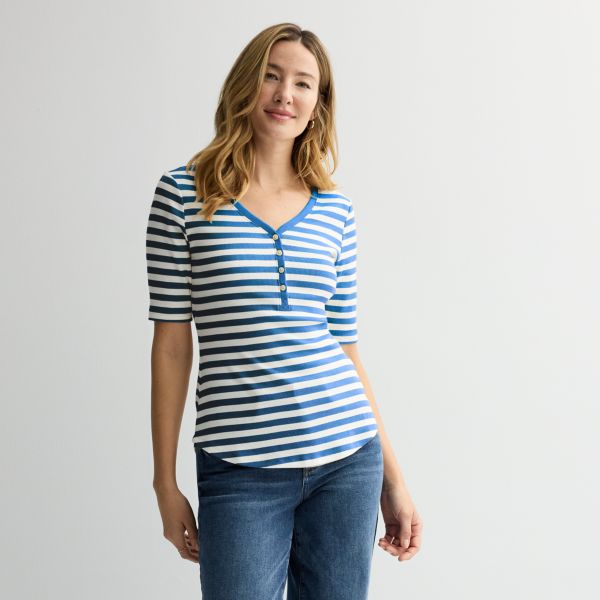

Облегающая укороченная хенли с длинным рукавом Sonoma Goods For Life, цвет sky blue cream stripe