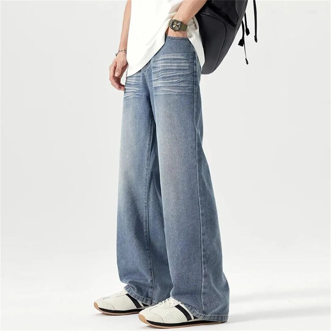 Джинсы свободные, прямые, Men's High Street Fashion, ретро синий — фото 4