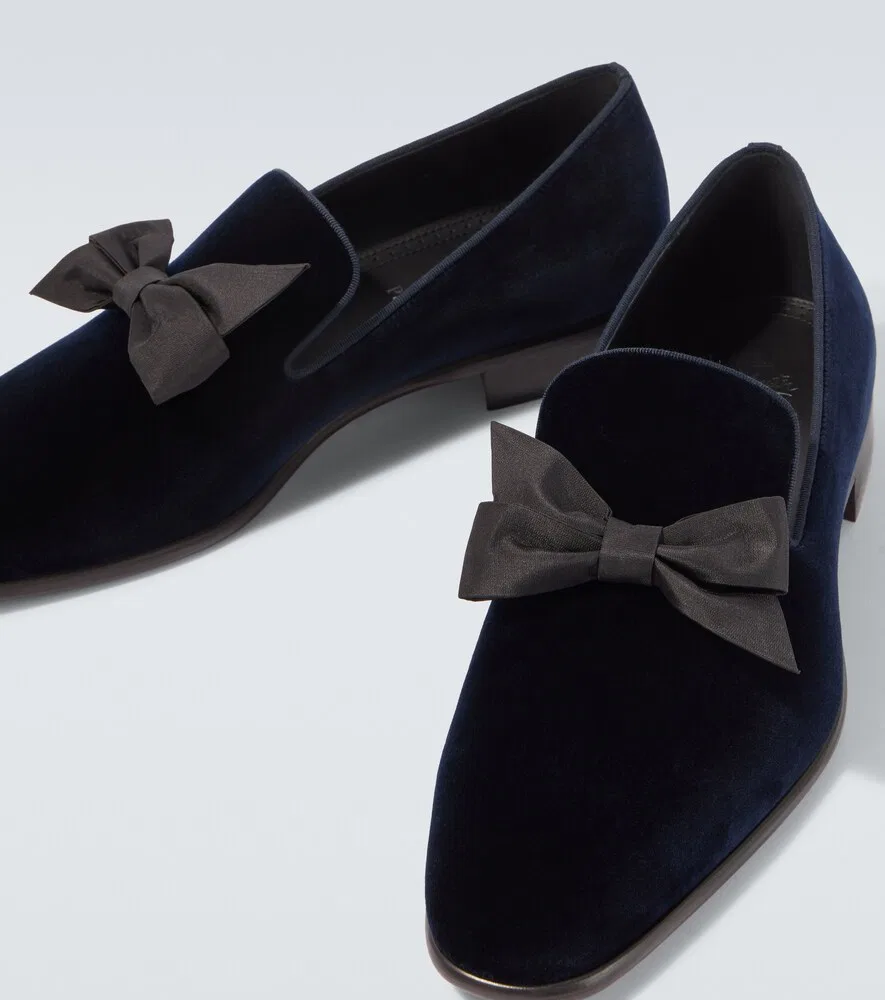 Бархатные лоферы с бантом, выпущенные в декабре 1 декабря Christian Louboutin, синий — фото 3
