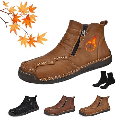 

Мужские ортопедические ботинки WXDSTW, мужские ручной работы из натуральной кожи, ортопедические лоферы, легкие, удобные, водонепроницаемые, с противоскользящей подошвой, с боковой молнией, без шнурков, хаки