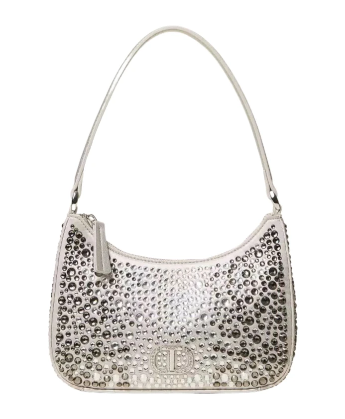 

Серебряная сумка-хобо с аппликацией из страз. Twinset, серый