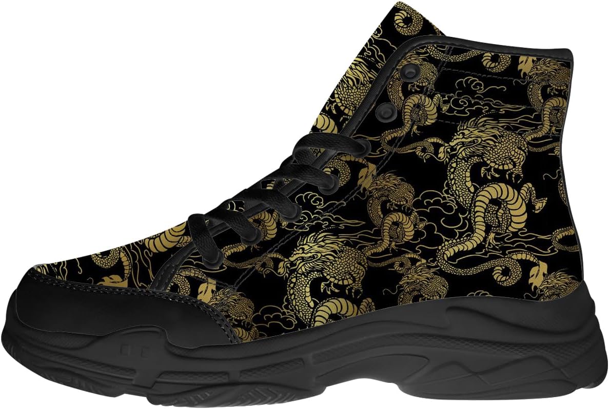 

Мужские кроссовки Dragon Shoes с высоким верхом, черные, на шнуровке, текстильные, подарок для него и для нее Quorax