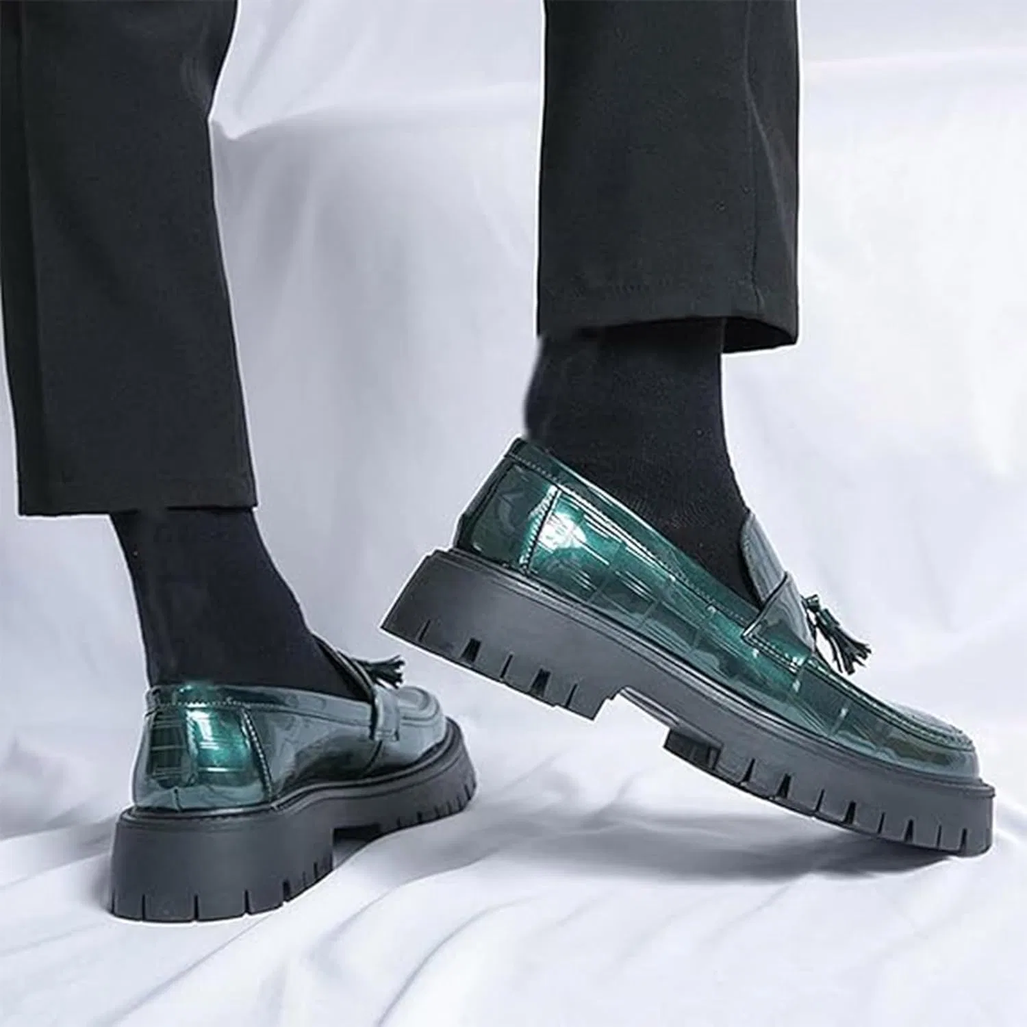 Лоферы мужские Patent Leather Platform, Green Xinduoyu — фото 3