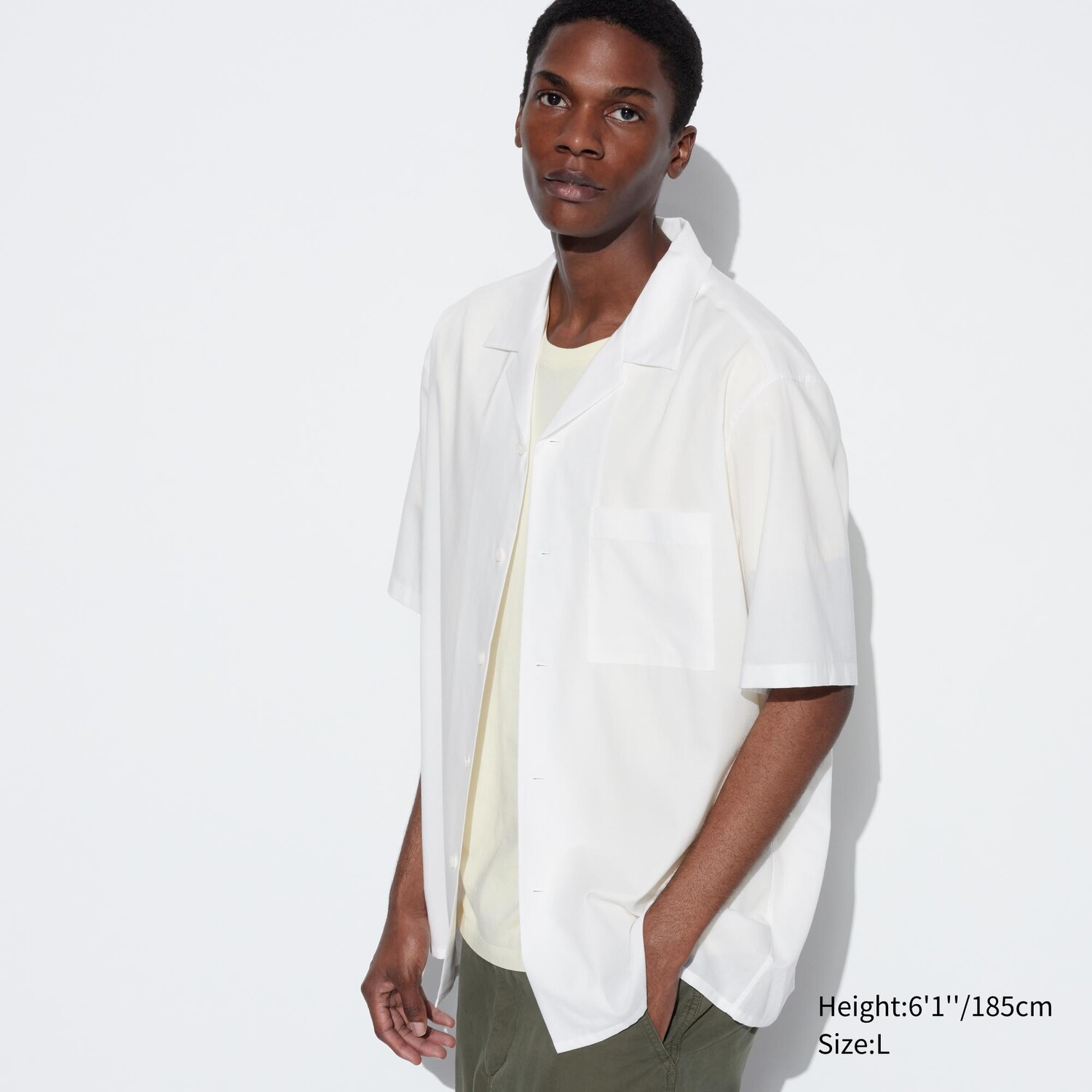 

Хлопковая рубашка из модала с открытым воротником и короткими рукавами UNIQLO, белый
