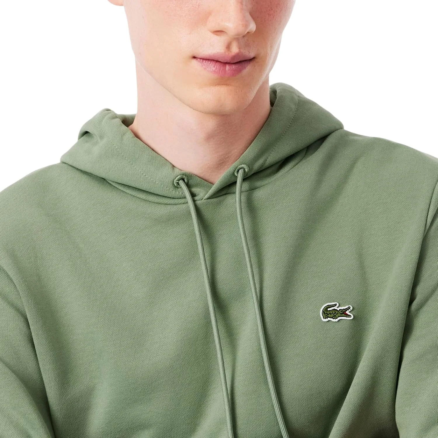 Толстовка Lacoste Мужская хлопковая с капюшоном, однотонная, цвет тимьян — фото 2