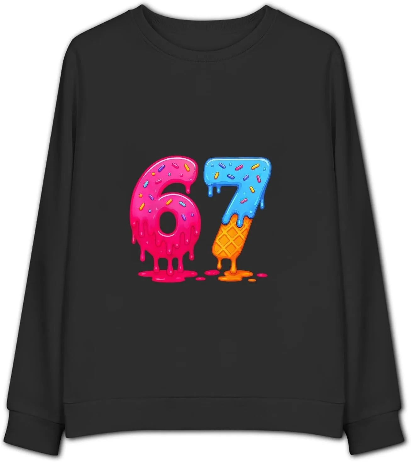 Generic Футболка с капюшоном Fun 6 7 Six Seven Ice Cream Drip, мягкая винтажная, с длинным рукавом, весенняя мода — фото 3