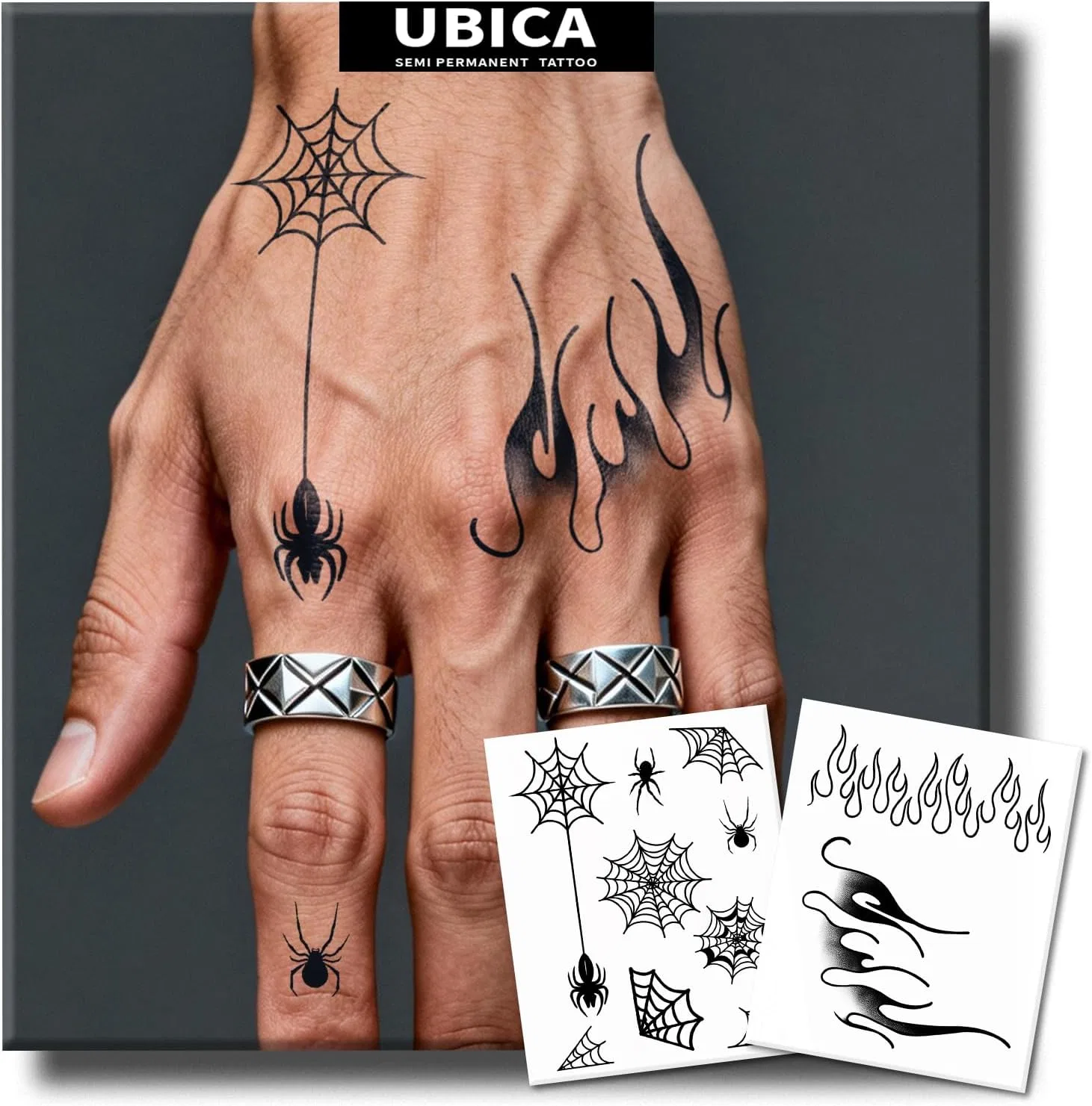 Временная татуировка с паутиной и пламенем UBICA 2 листа черная