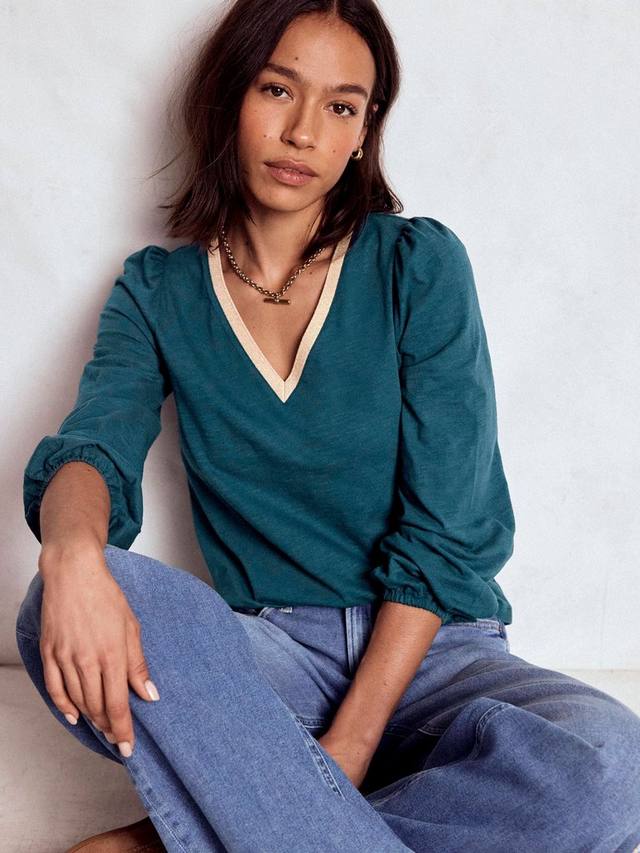 

Топ с длинными рукавами и контрастной отделкой Boden, Midnight Teal