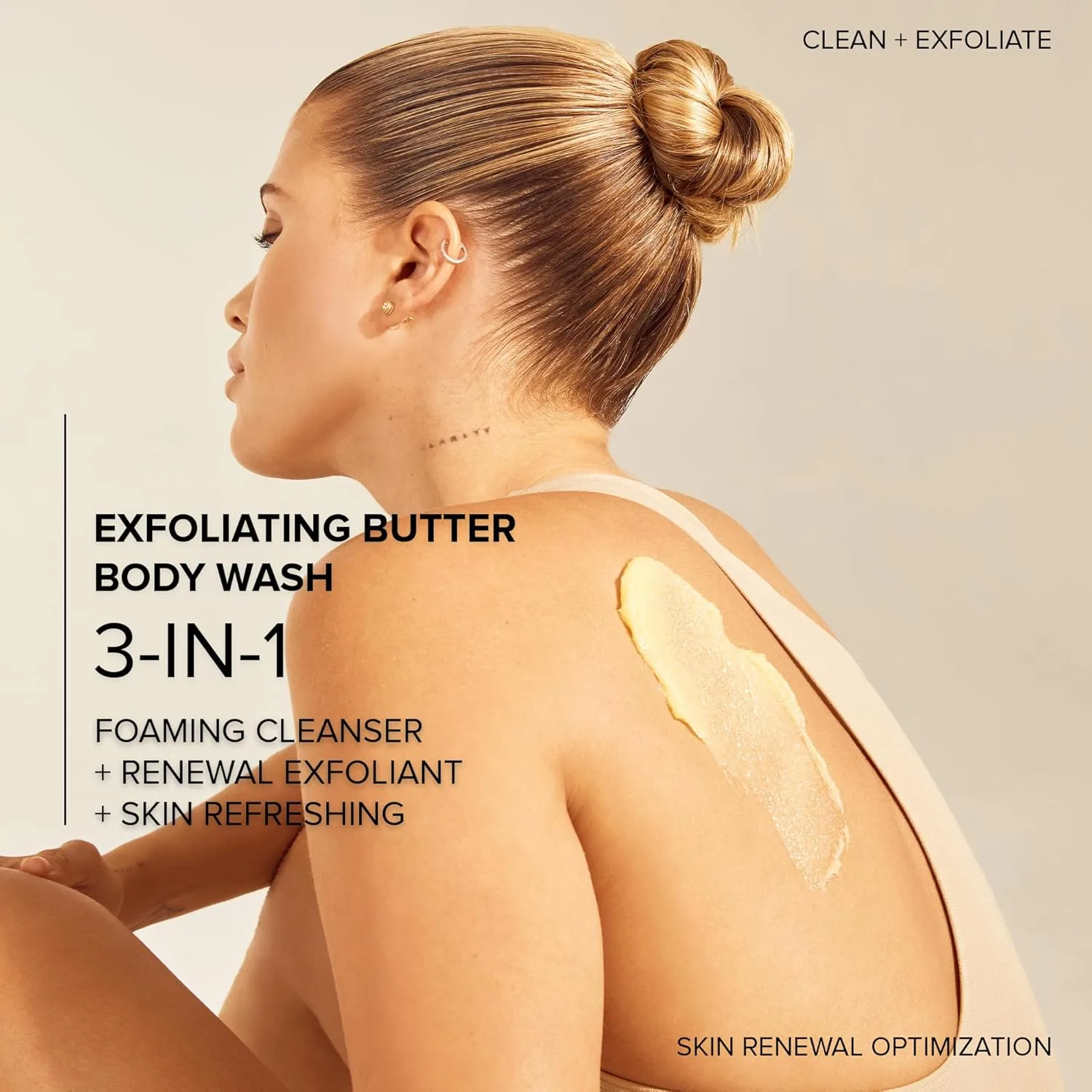 Nudestix Exfoliating Butter Body Wash - 3-в-1 очищающая пенка, скраб и средство для обновления кожи с солью, AHA/BHA и маслом мандарина, чистая, веганская формула с ароматом лаванды и бергамота, Clear — фото 4