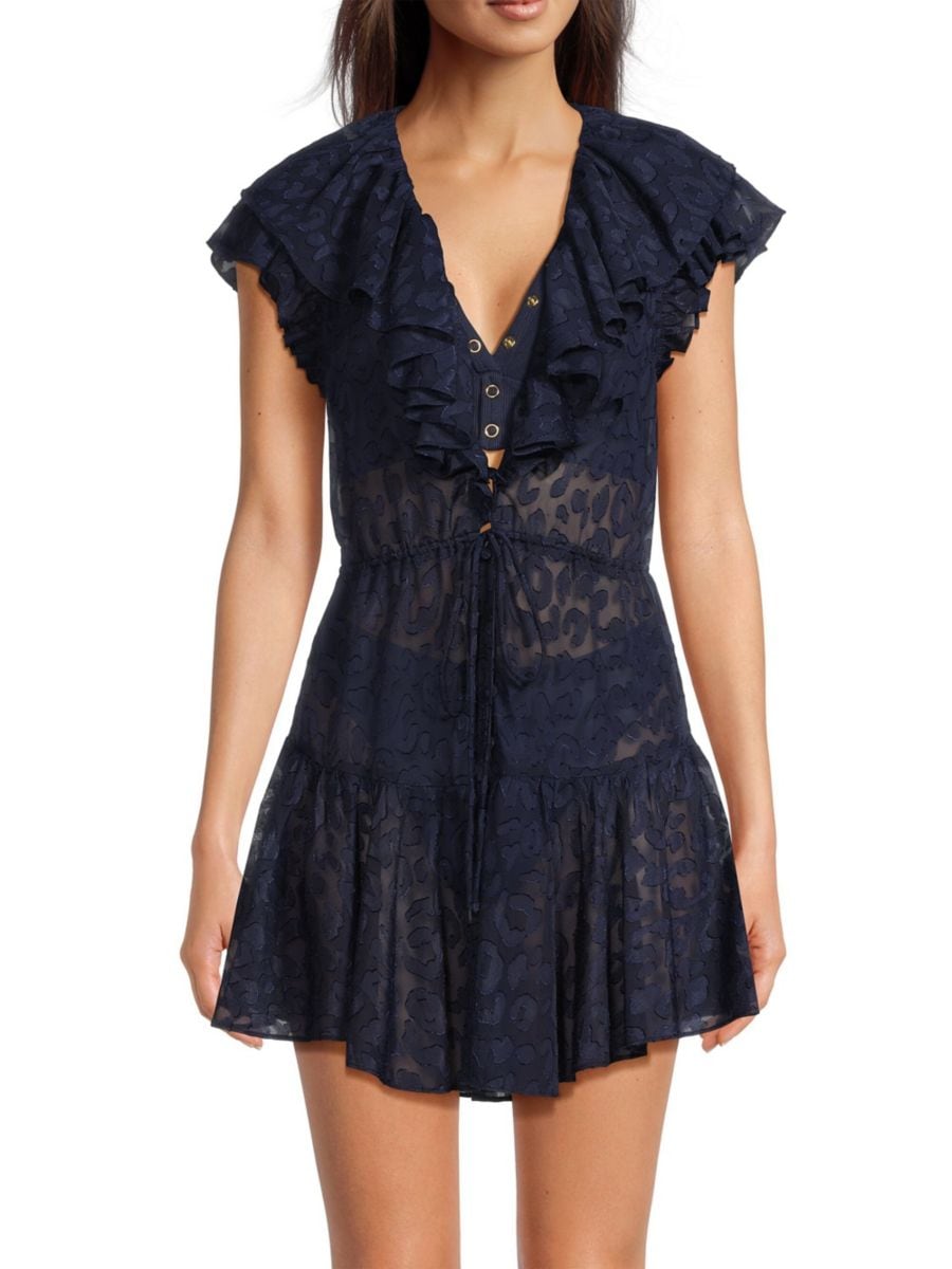 

Мини-платье Dana Leopard Burnout Cover-Up Milly, темно-синий