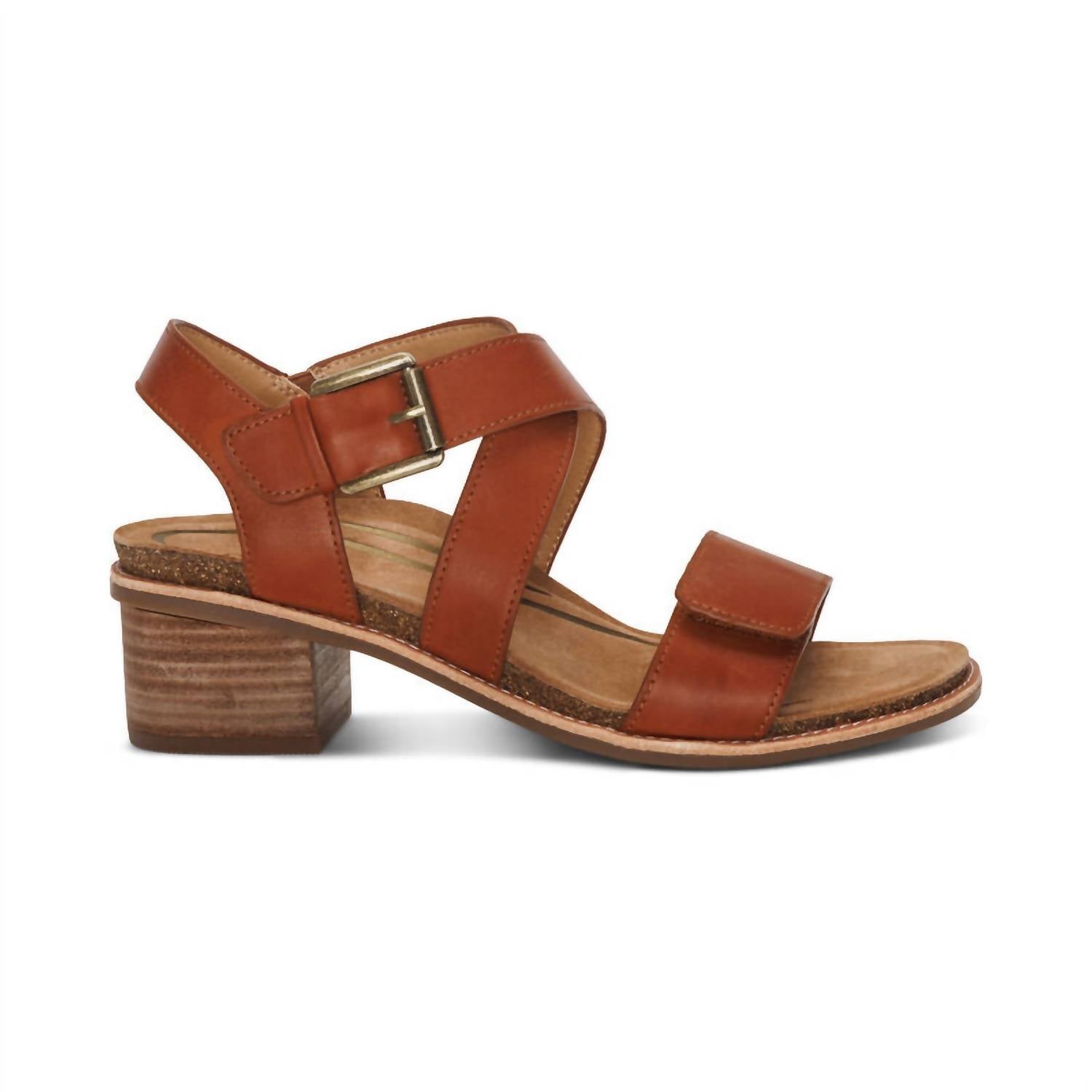 Women's Kristin Adjustable Cross Strap Low Heel Sandals In Cognac Aetrex, Cognac — фото 2