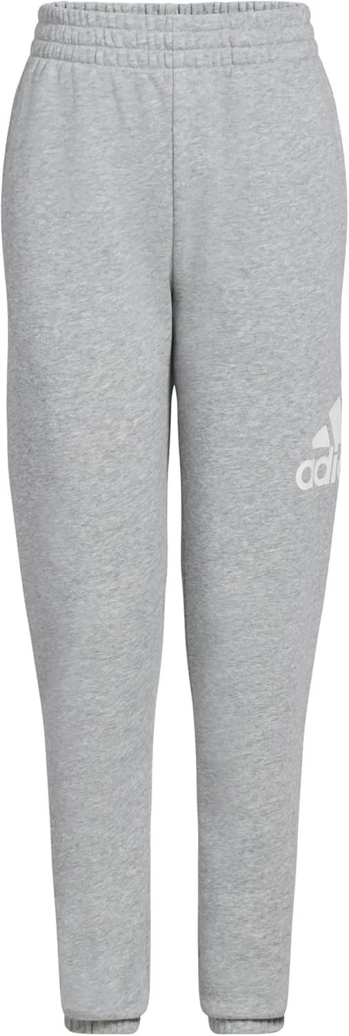 Детские хлопковые флисовые спортивные брюки Adidas, светло-серый меланж