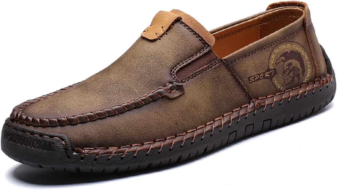 

Мужские классические кожаные лоферы с швами, для бизнеса и прогулок, дышащие, повседневные мокасины, удобные, мягкие туфли Asifn, коричневый