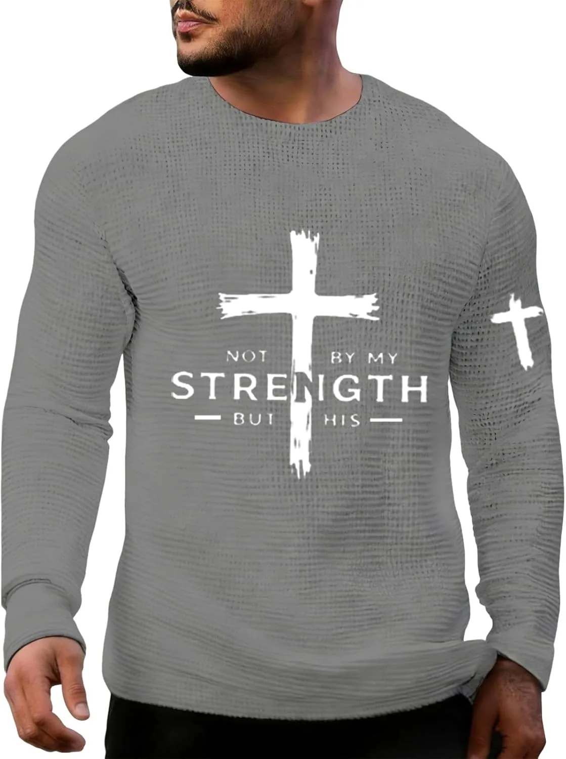 Мужской свитшот Christian Faith с фактурой вафли, Muscle Fit, длинный рукав — фото 3