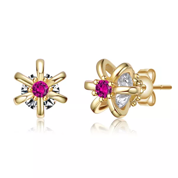

Детские серьги-гвоздики в форме цветка, покрытые 14-каратным золотом с цветными кубическими цирконами Gigigirl, red