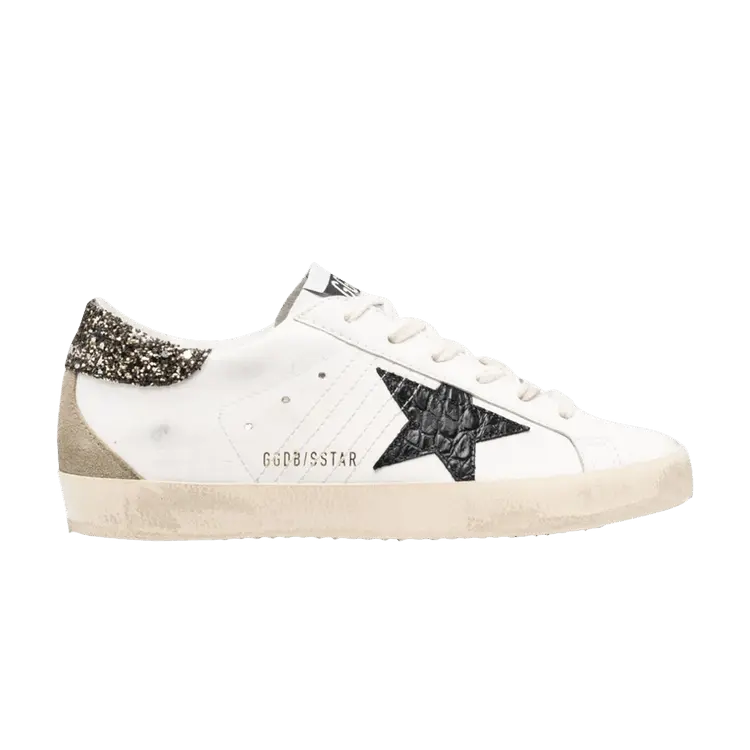 Кроссовки Golden Goose Wmns Superstar White Black Croc Glitter, белый