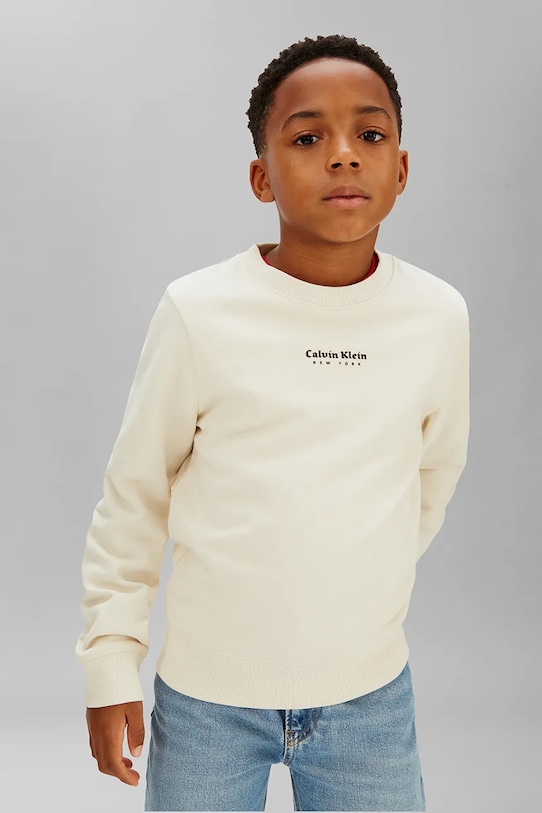 

Детская хлопковая толстовка Calvin Klein Jeans, бежевый