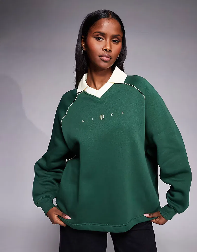 Футболка-поло Nike Phoenix Fleece оверсайз, зеленый