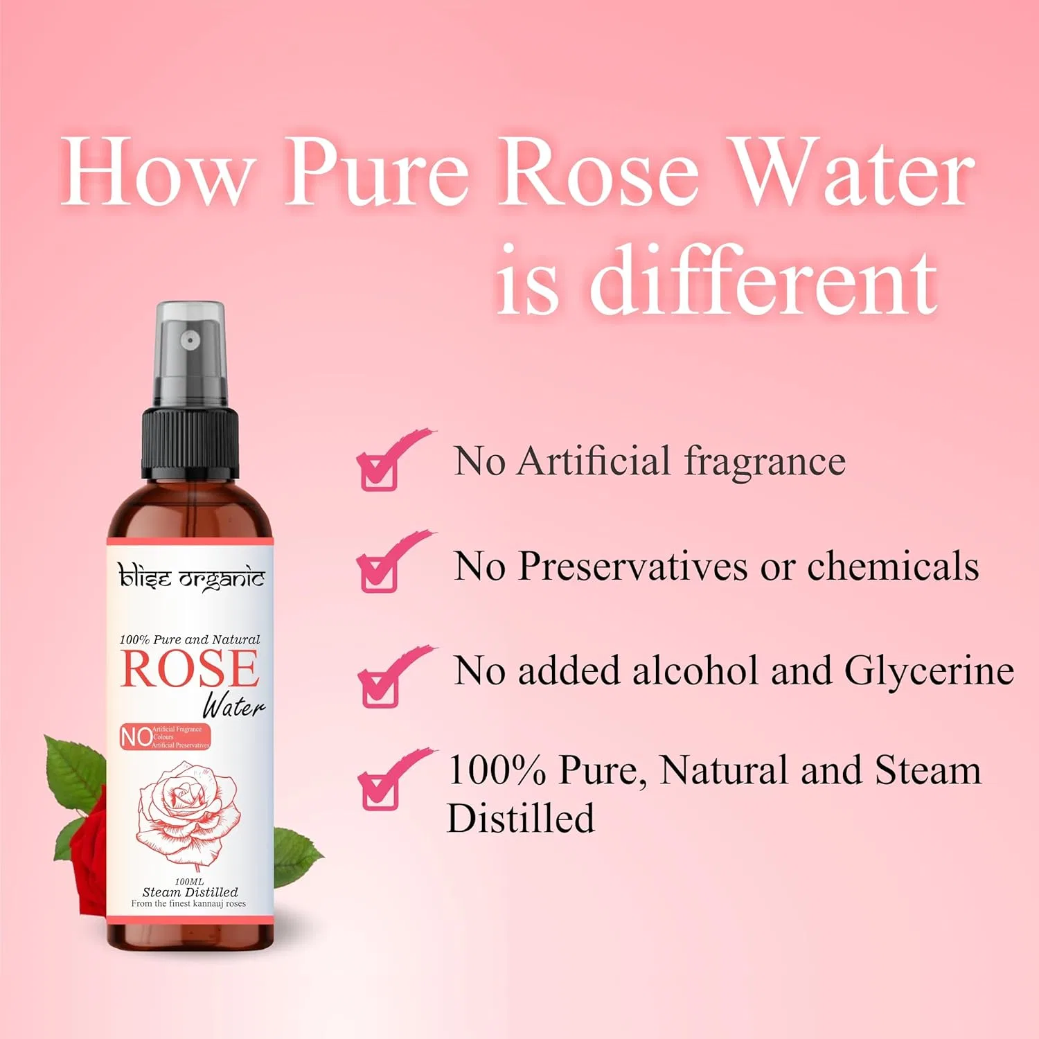 Органическая розовая вода Blise, 100% чистая Blise Organic — фото 4