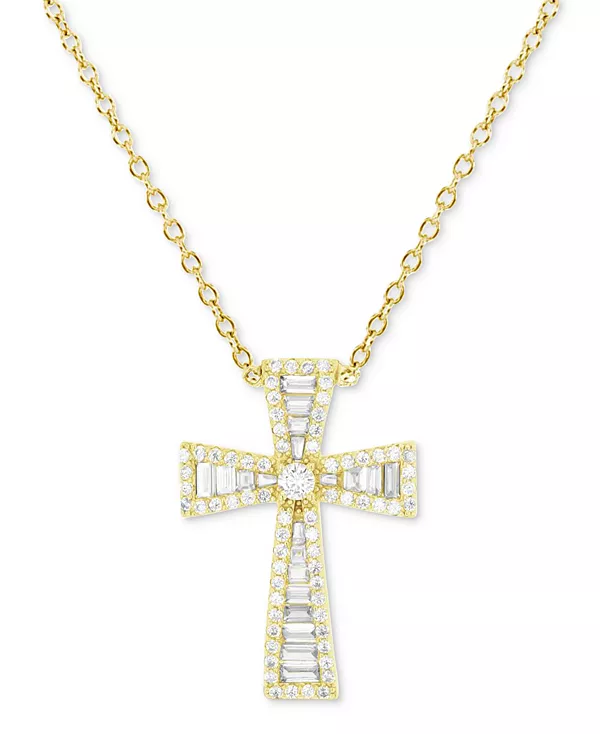 

Ожерелье с подвеской в форме багета и круглого креста из кубического циркония, 18 дюймов Macy'S, gold