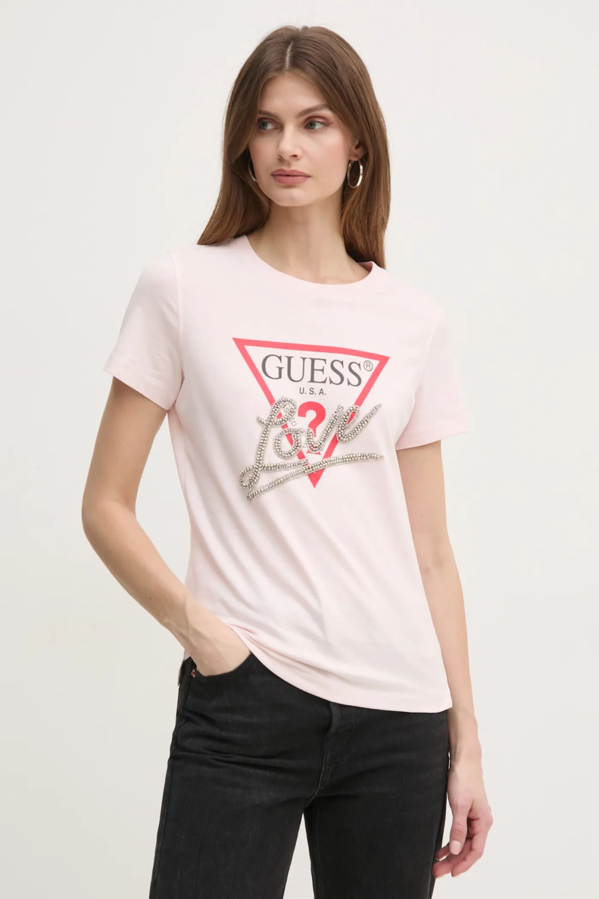 

Хлопковая футболка Guess, розовый