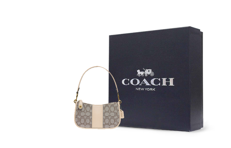 

Coach Сумка-клатч Swinger из коровьей кожи, маленькая женская, цвет экрю, с монограммой