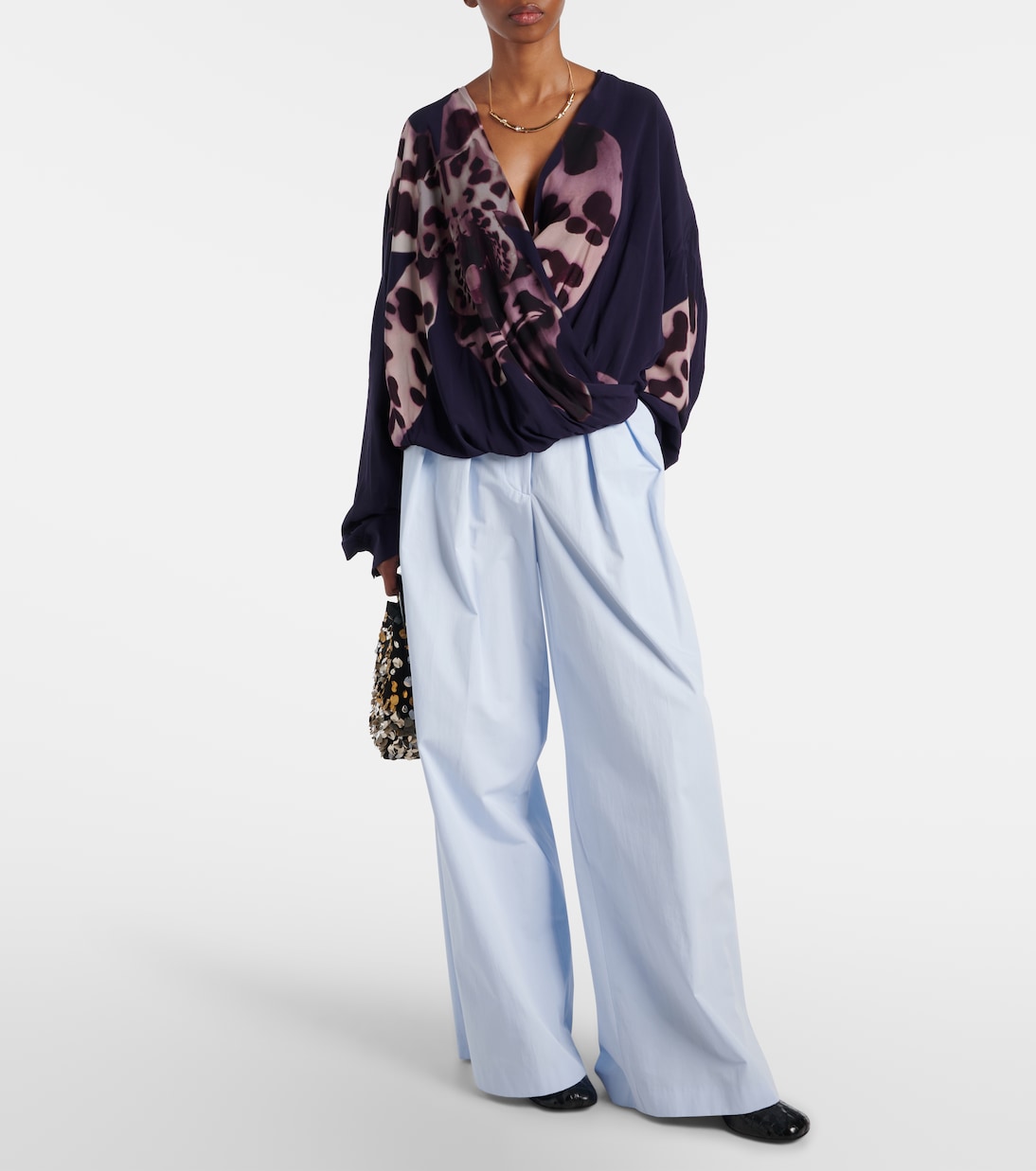 Хлопковые брюки широкого кроя Dries Van Noten, светло-синий — фото 2