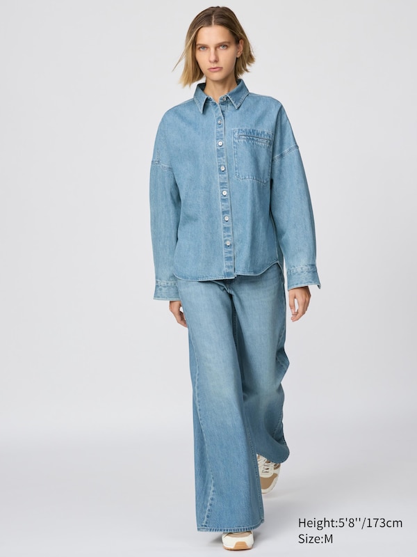 Джинсовая рубашка-куртка свободного кроя Uniqlo, 00 white — фото 2