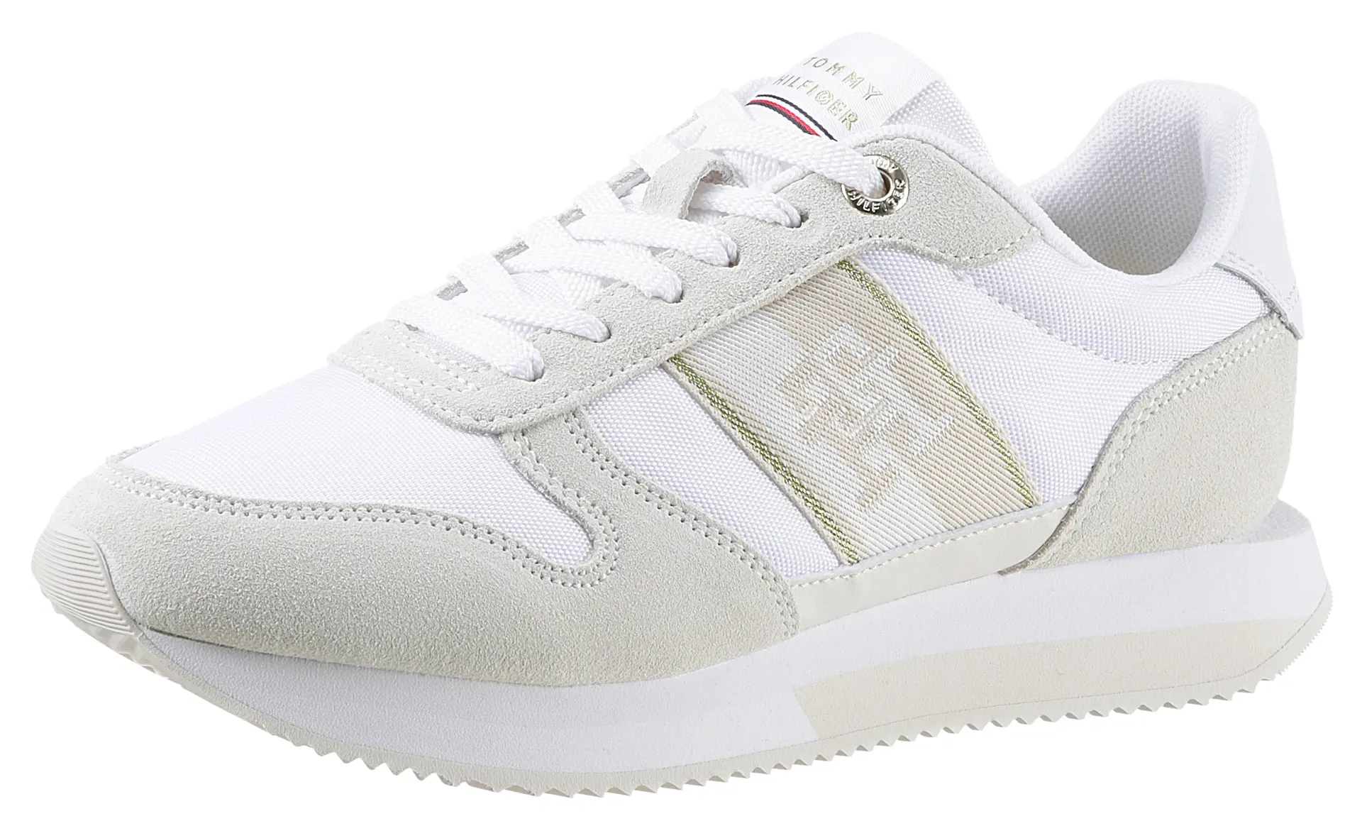 

Кроссовки на платформе Tommy Hilfiger "RUNNER With TH WEBBING", с контрастной отделкой, повседневная обувь, полуботинки, туфли на шнуровке, цвет Weiß-Natur