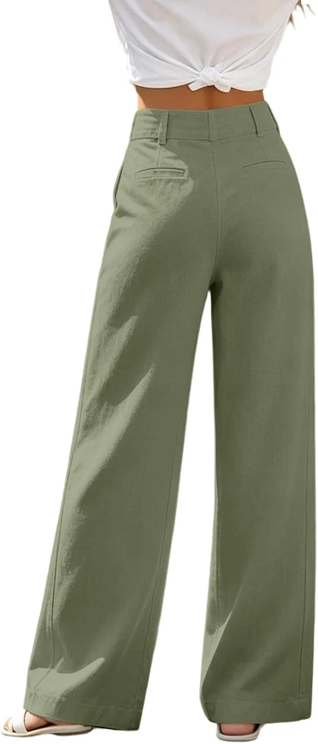 Джинсы свободные, Women's Cross Hem Wide Leg Jeans High Waisted Loose Fit Denim Pants with Pockets Summer Casual Beach Vacation Clothes, Army Green — фото 4