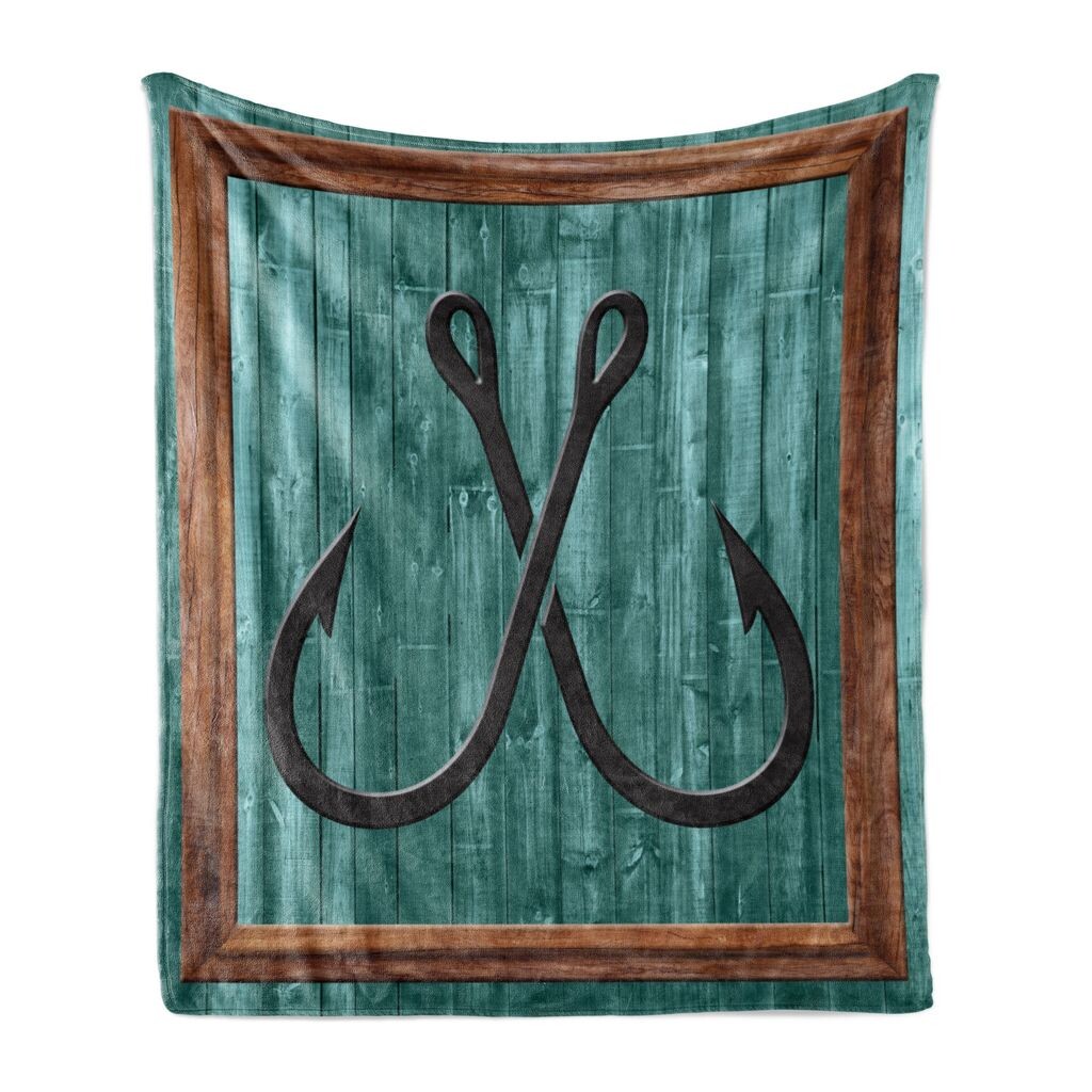 

ABAKUHAUS Мягкое фланелевое флисовое одеяло в морском стиле, якорь для рыболовной приманки Современная абстрактная живопись Символ Деревянная рамка в деревенском стиле, 175 x 230 см, Бледно-бирюзово-серая карамель, серый