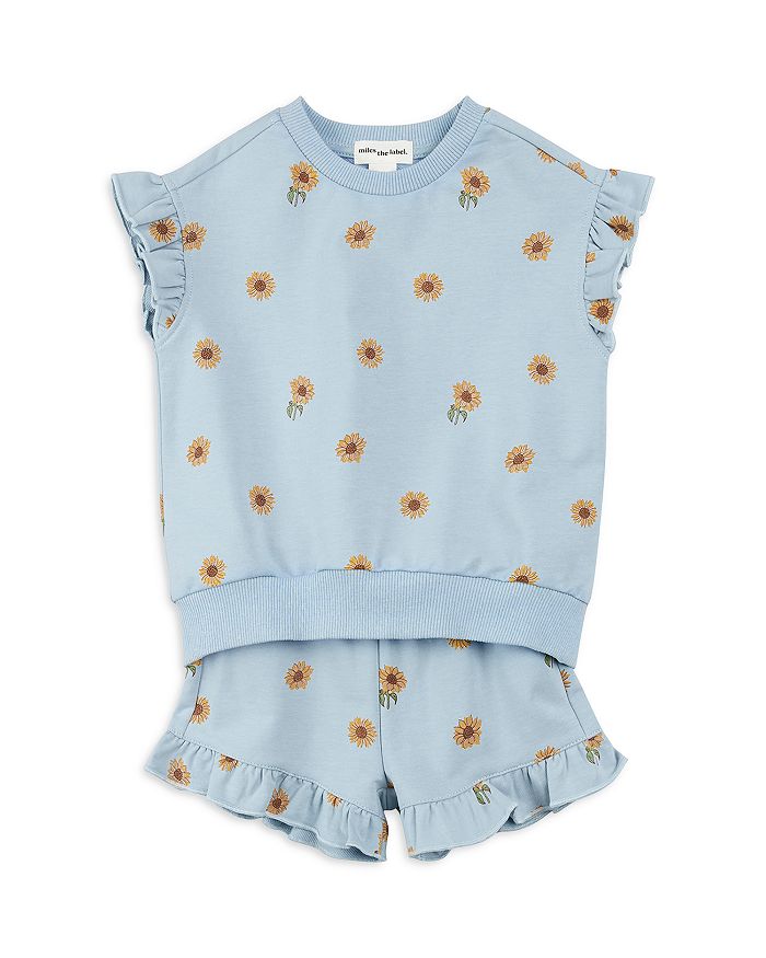 

Детский комплект с принтом подсолнухов: топ и шорты для девочек - Baby Miles The Label, синий