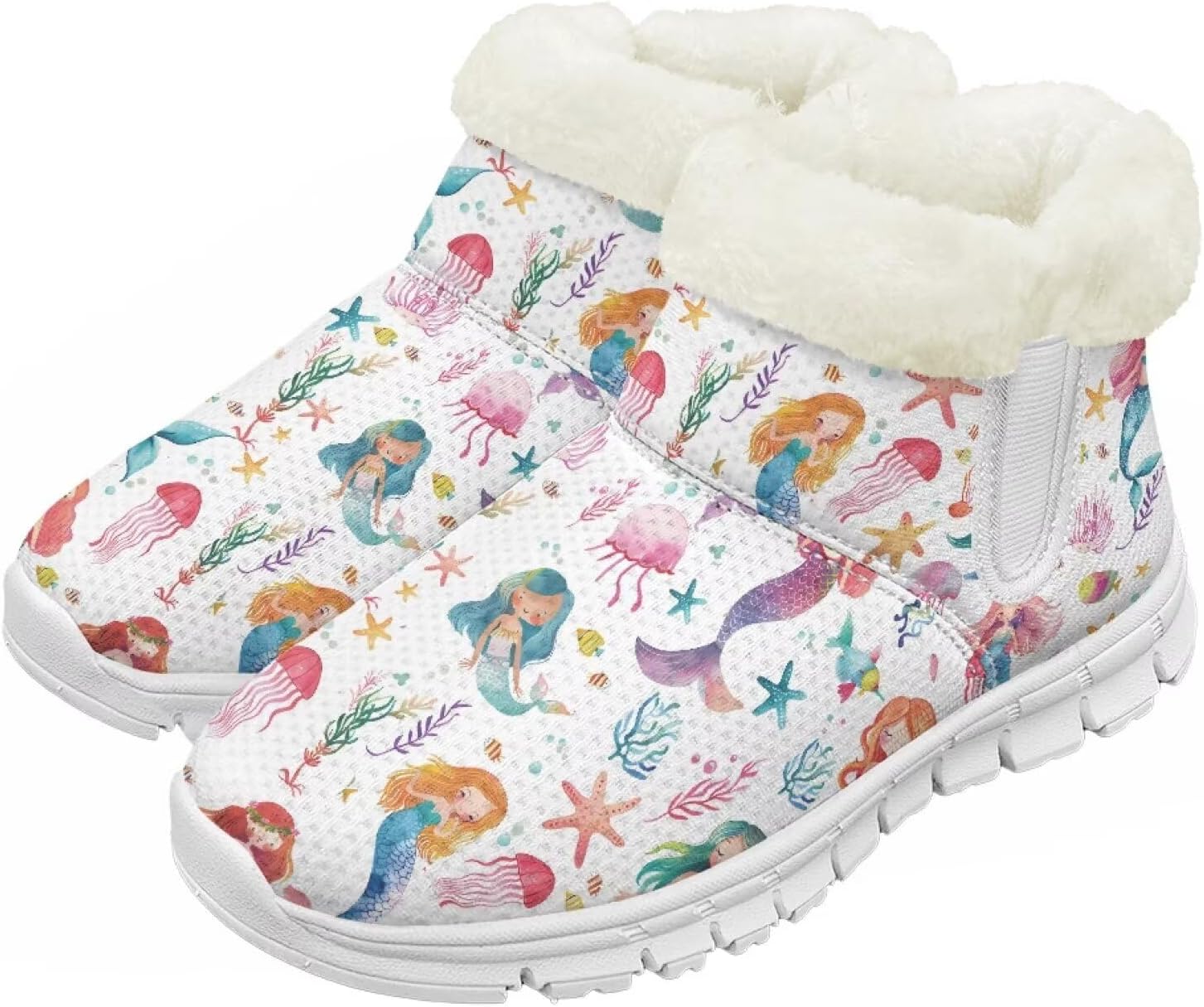 

Детские зимние сапоги для девочек, водонепроницаемые, противоскользящие, для холодной погоды, с искусственным мехом, походные ботинки Goronwyfloyd, Colorful Mermaid