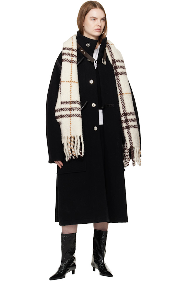 Burberry Шарф из букле с клетчатым узором цвета слоновой кости, изготовленный из смеси шерсти альпаки — фото 2