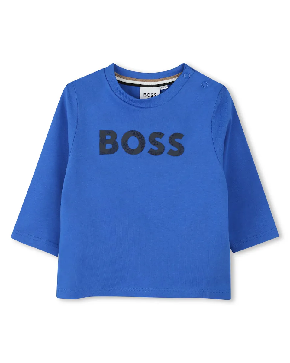 

Футболка для мальчика из 100% хлопка с логотипом спереди BOSS Kidswear, цвет Azul Índigo