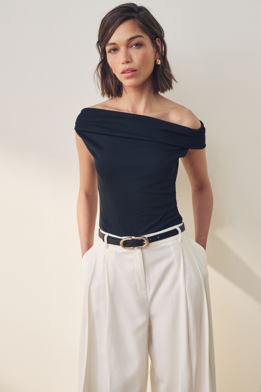 

Топ Gianna из эластичного трикотажа с рукавами с открытыми плечами Lauren Ralph Lauren, черный