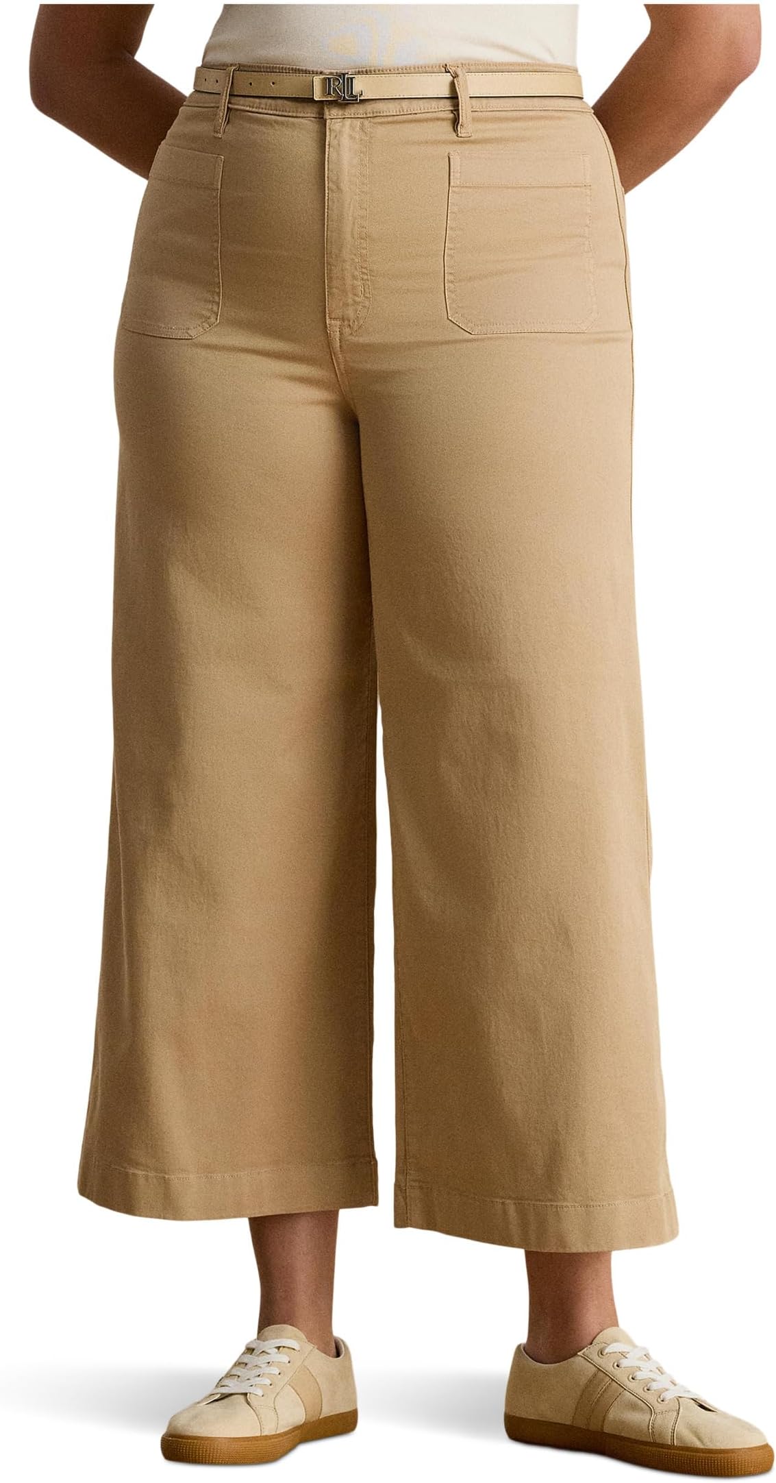 

Брюки Lauren Ralph Lauren Plus Size Stretch Chino Wide-leg Cropped Pants, цвет Birch Tan