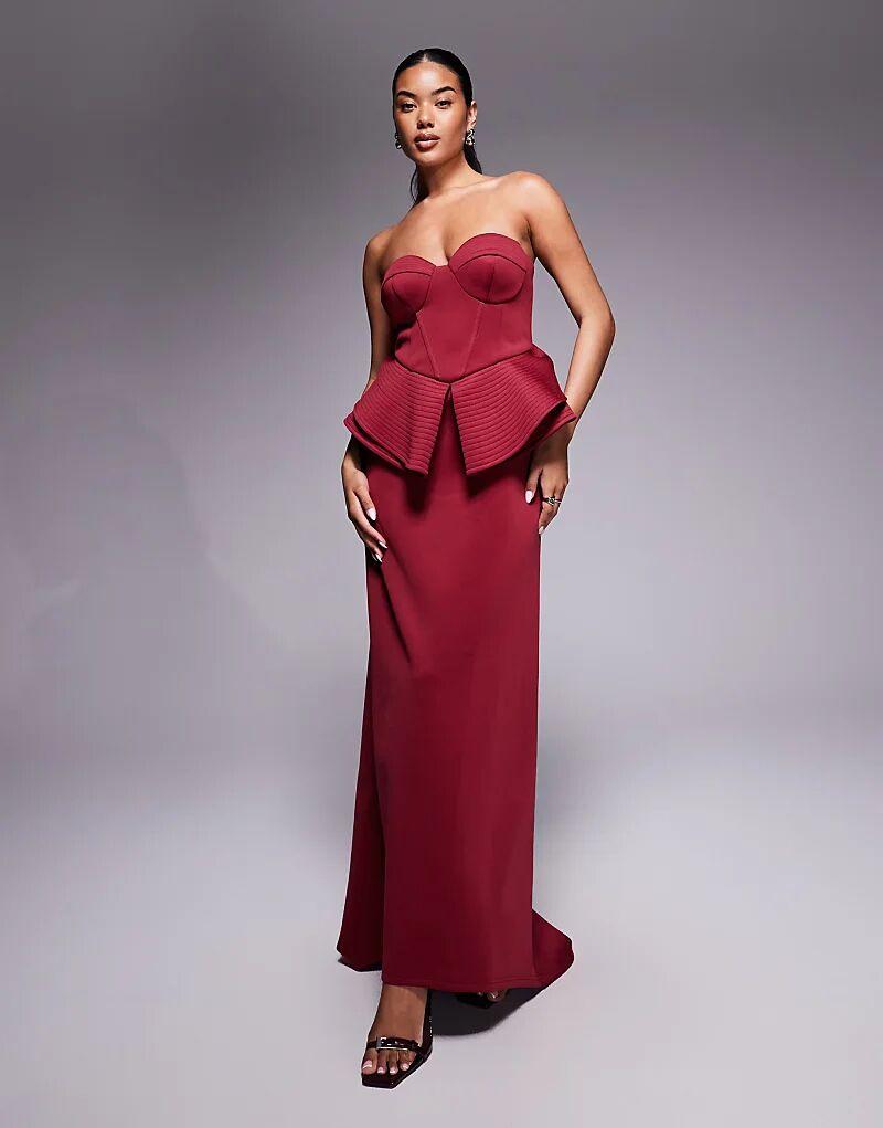 

Платье-бандо премиум-класса ASOS DESIGN бордового цвета из искусственной ткани в стиле «скуба»