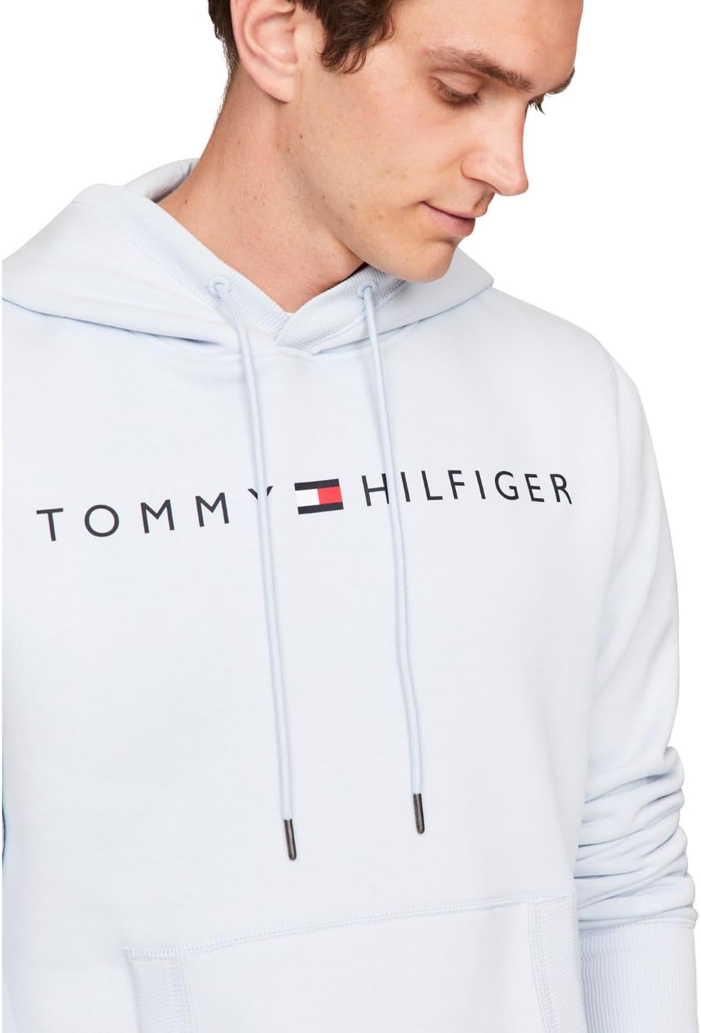 Мужская флисовая толстовка с капюшоном и логотипом Tommy Hilfiger с длинным рукавом, Breezy Blue — фото 2