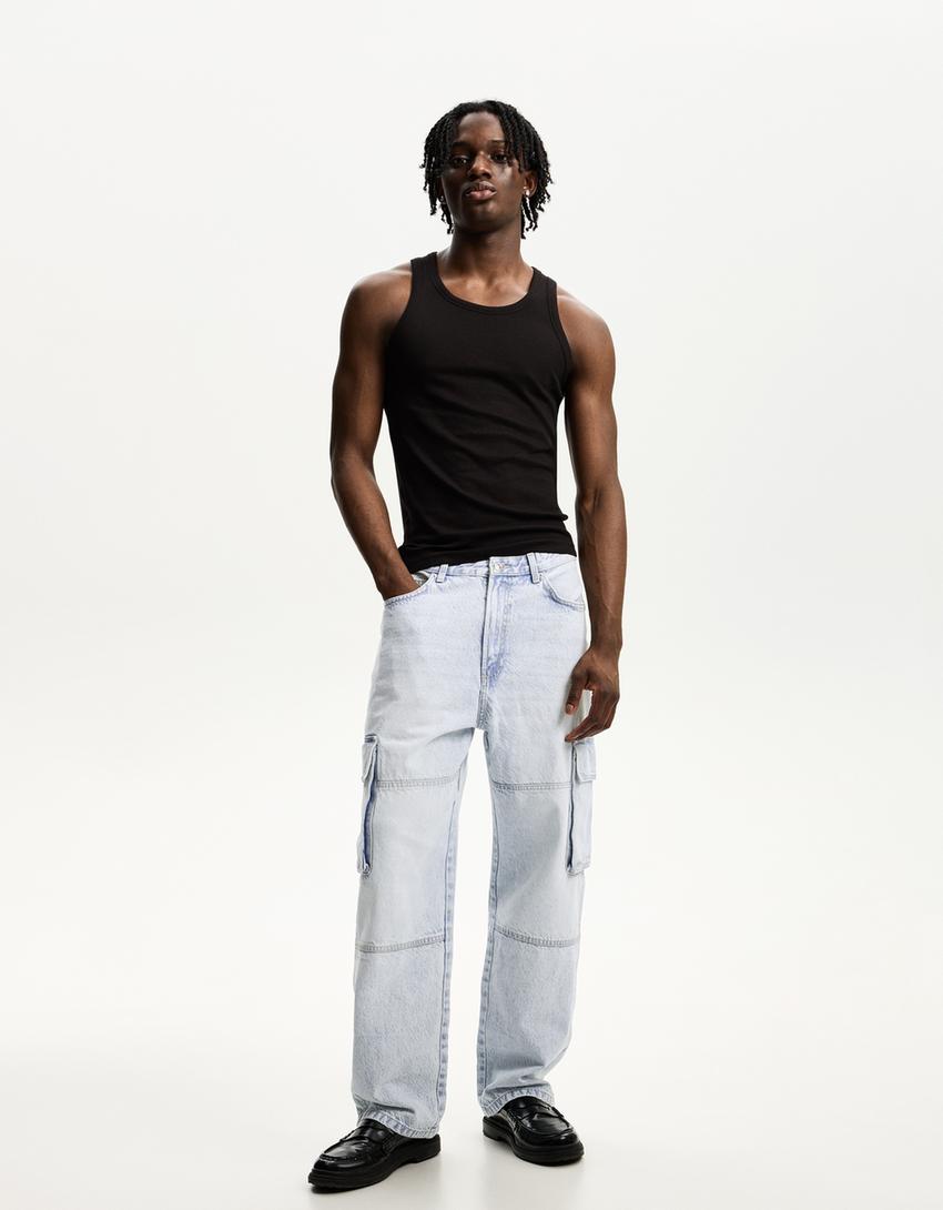 

Мешковатые джинсы карго Bershka, голубой