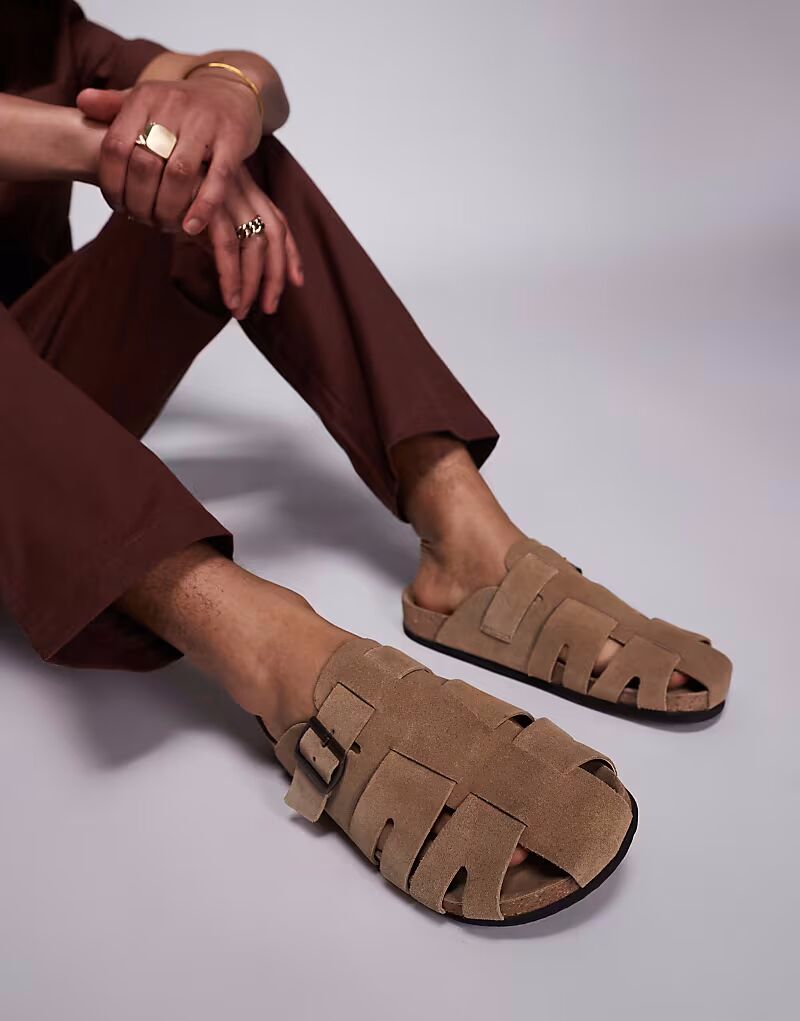 

Сандалии-мюли в стиле рыбацкой моды ASOS DESIGN из замши каменно-серого цвета