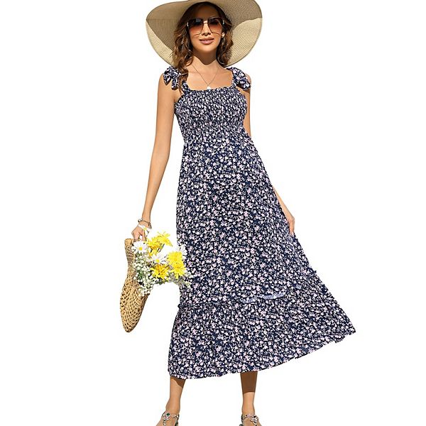 

Женское платье для беременных бoho с тонкими бретелями, квадратным вырезом и рюшами для кормления макси Yesfashion, Navy Blue Floral