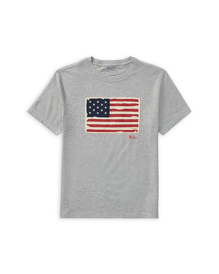 

Футболка из хлопкового джерси с принтом флага для мальчиков - Little Kid Ralph Lauren, серый