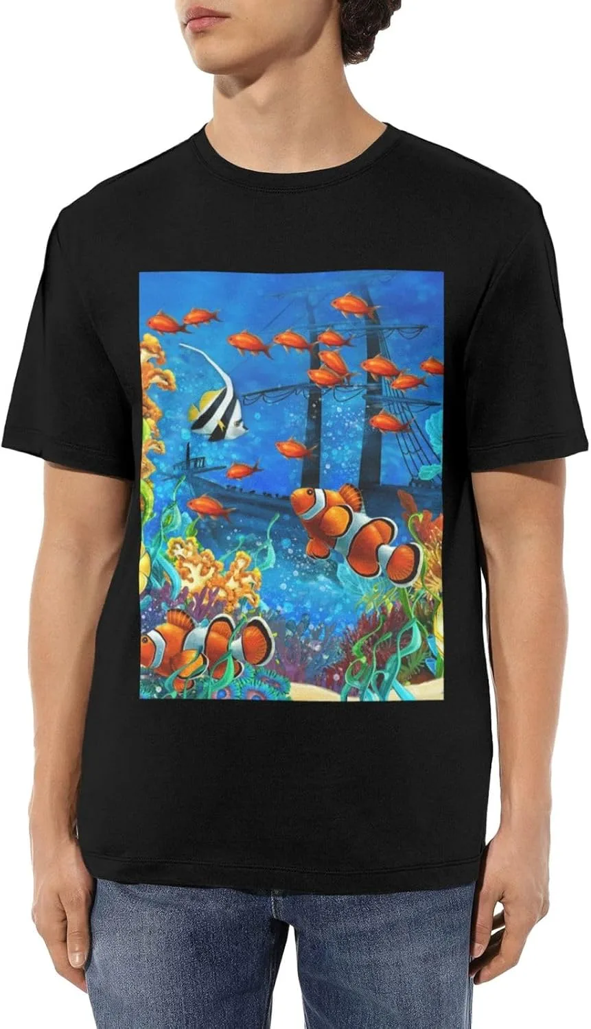 

Мужская футболка с коротким рукавом Cotton Crew Neck, Tropical Fish, для повседневной носки ZERAOKE