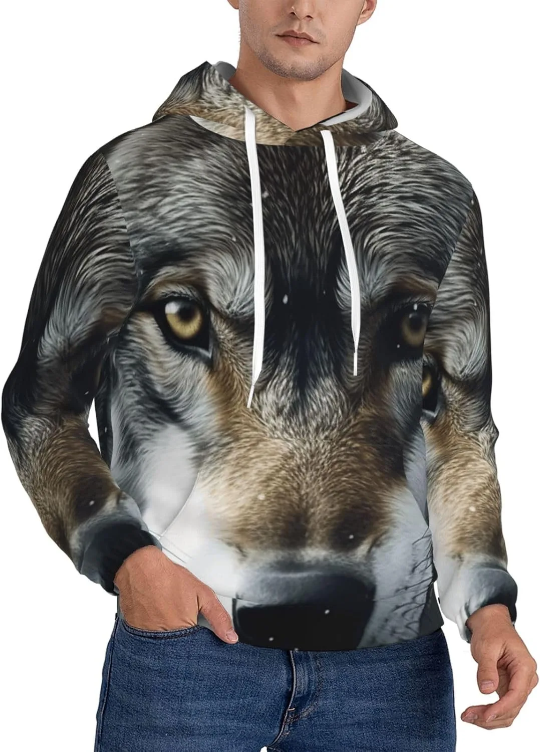 

Мужской пуловер с капюшоном Forest Wolf Eyes, мягкий и ветрозащитный SDTYKHJ