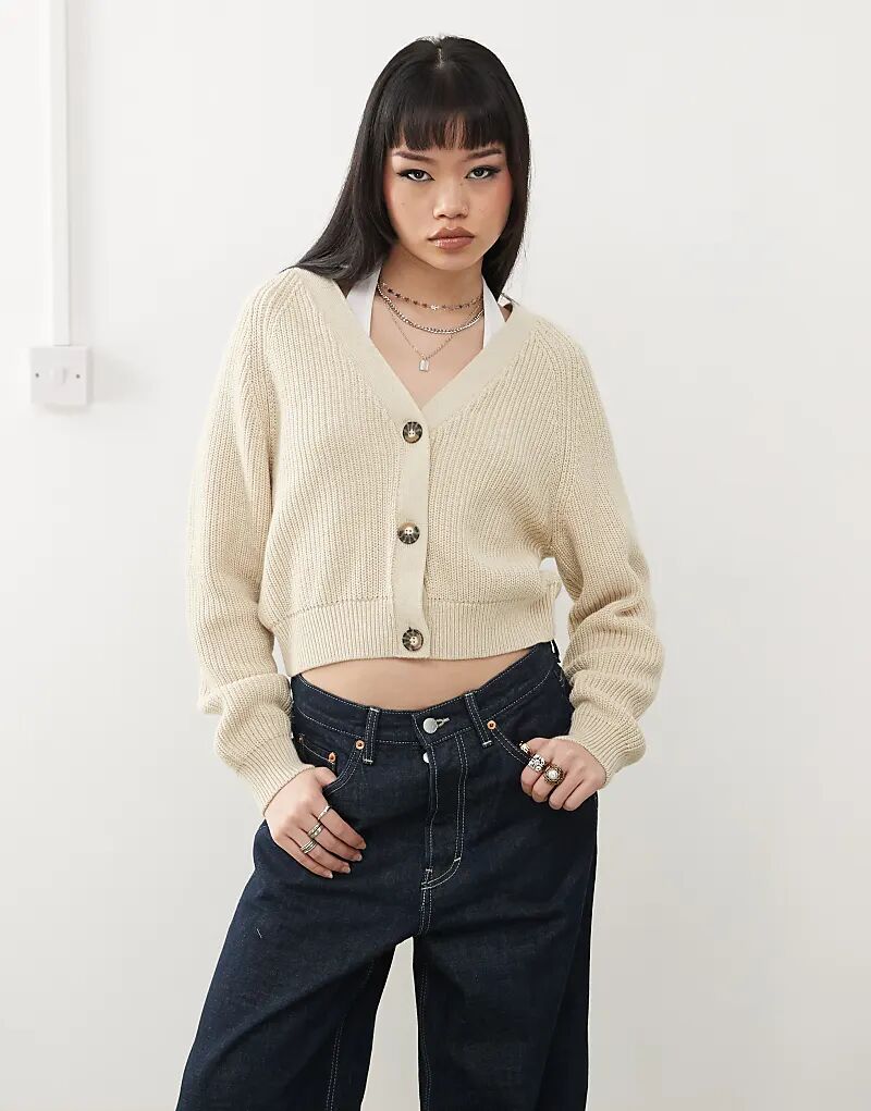 

Кардиган Monki с косами и рубчиком, серый меланж
