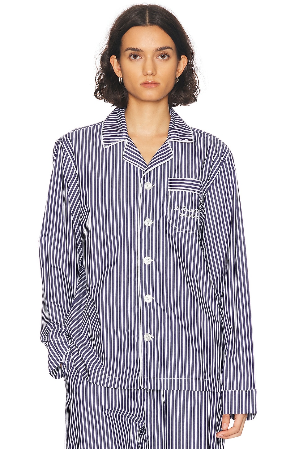 

X Le Bristol Paris Faubourg Пижамная блуза Sporty & Rich, Navy & White