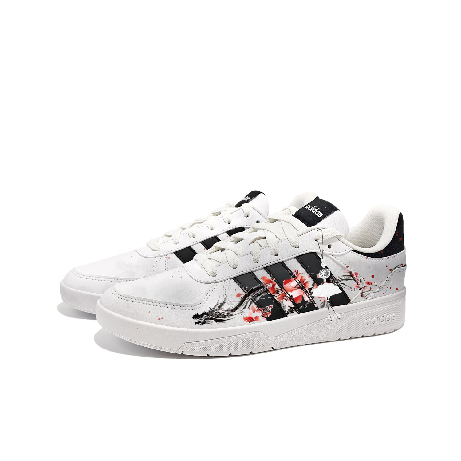 Courtbeat Seeking Plum Blossom In The Snow, китайский стиль, кампусный стиль, чернильная живопись, дракон Adidas Neo, белый — фото 4