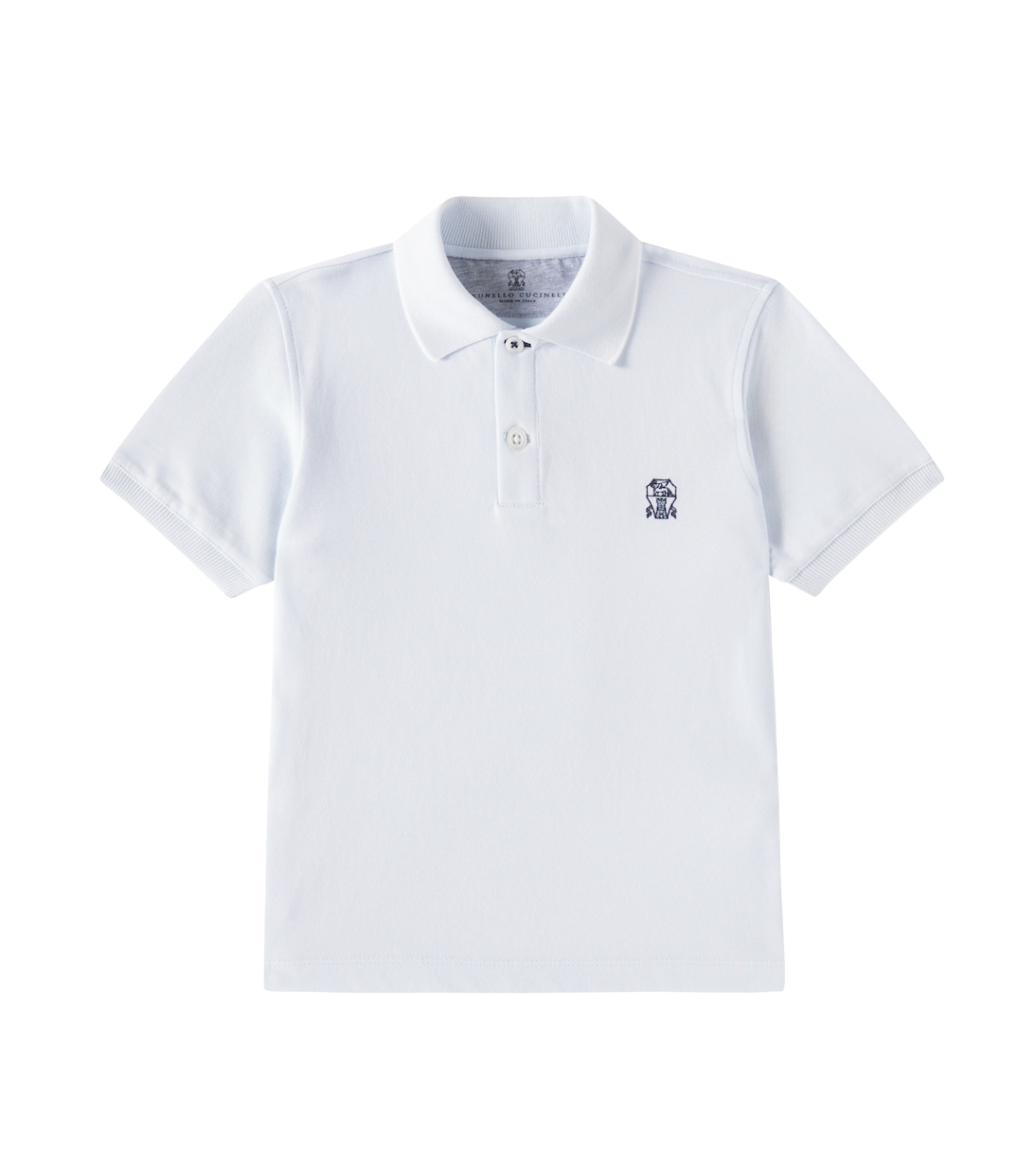

Рубашка-поло из хлопкового пике Brunello Cucinelli Kids, Cielo+Off White